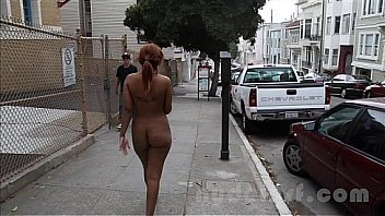 Nude in San Francisco:  Hot black teen walks around naked