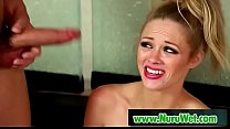 Busty masseuse Katie Kox gives blowjob in jacuzzi